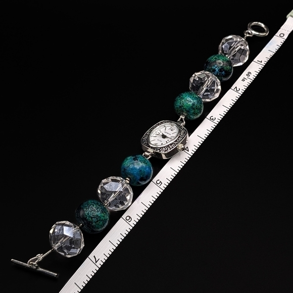 Watch Bracelet with Faceted Glass Crystals and Large Blue Beads - Picture 7 of 8
